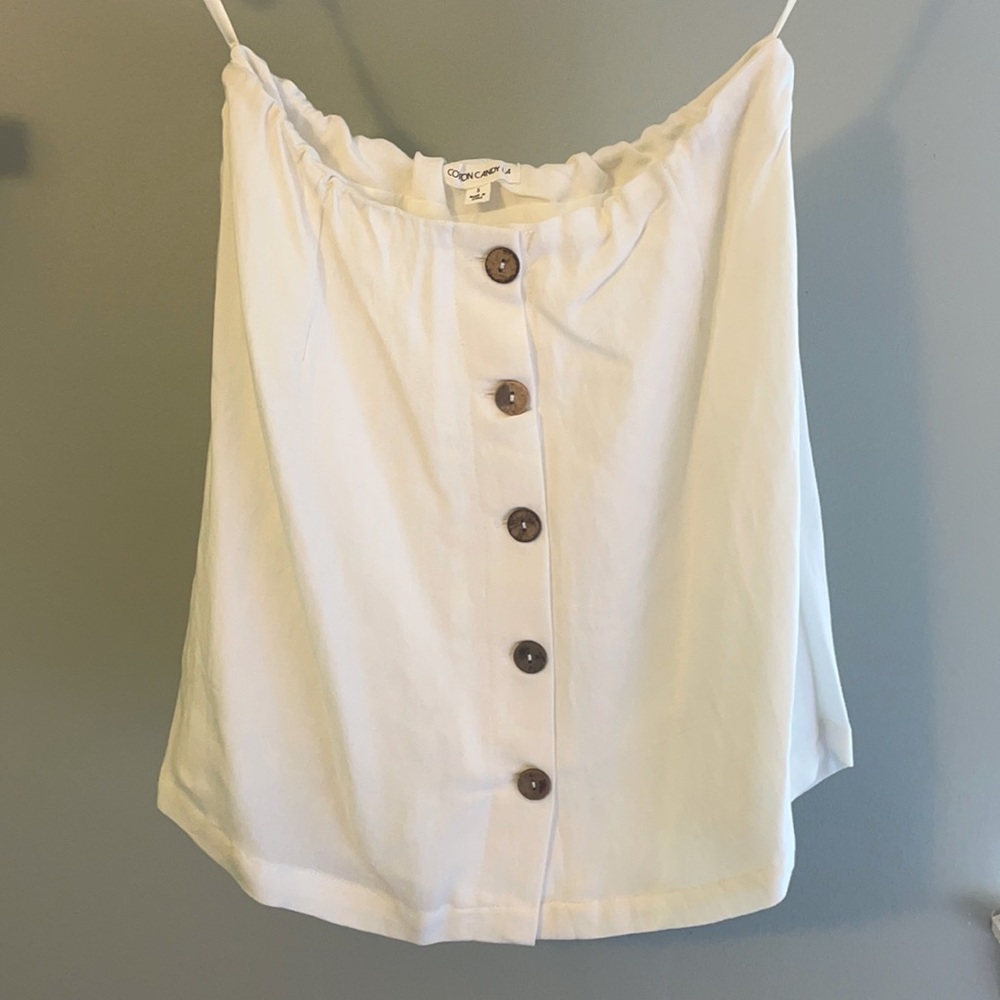 White Cotton Candy LA Skirt with Brown Buttons